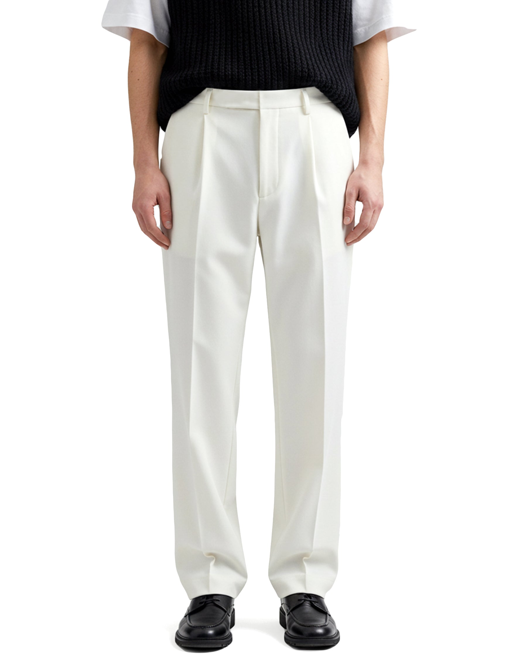 【関税&送料込】Off-White Corporate Tailored Pants Off-White Wide Leg Straight Pants in Pure Linen | SUITSUPPLY