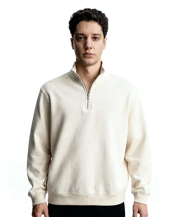 REGULAR-FIT HALF-ZIP SWEATER - BEIGE