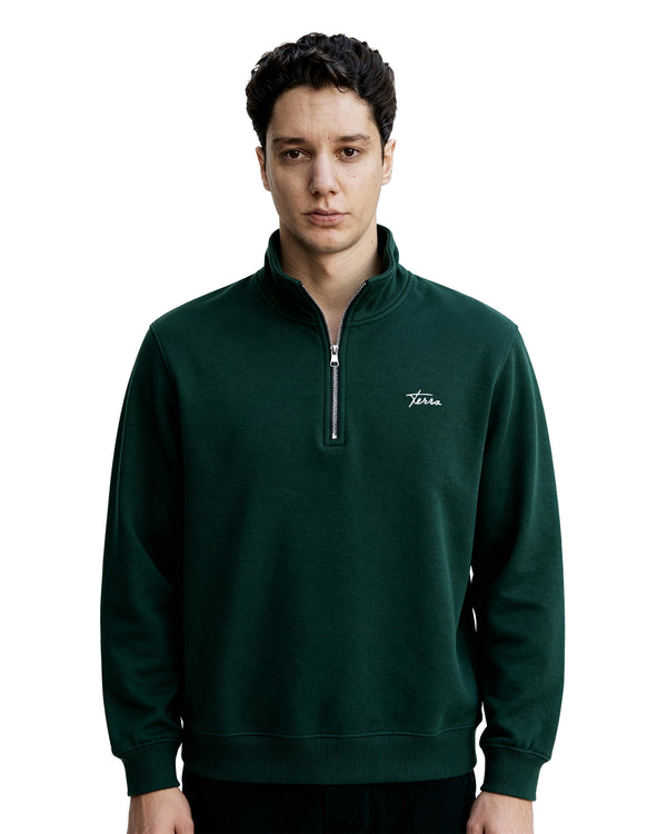 REGULAR-FIT HALF-ZIP SWEATER - FOREST GREEN