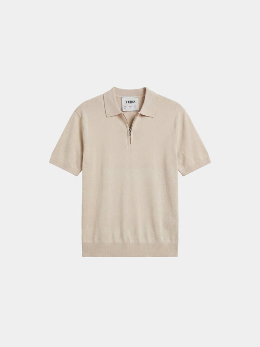 Relaxed Knit Zip Polo - Beige