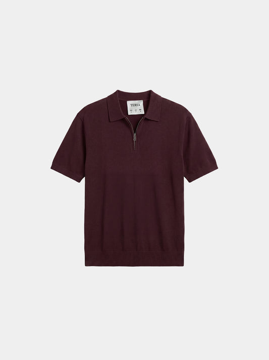 Relaxed Knit Zip Polo - Burgundy