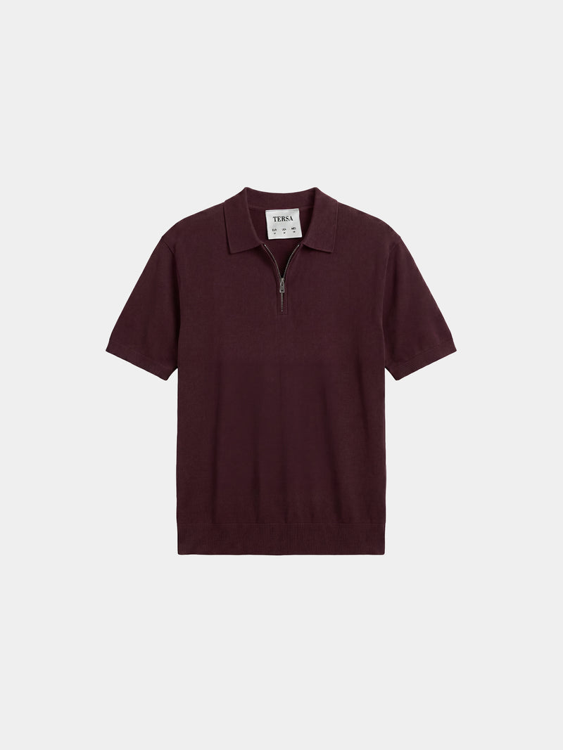 Relaxed Knit Zip Polo - Burgundy