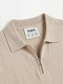 Relaxed Knit Zip Polo - Beige