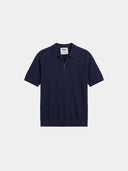 Relaxed Knit Zip Polo - Navy