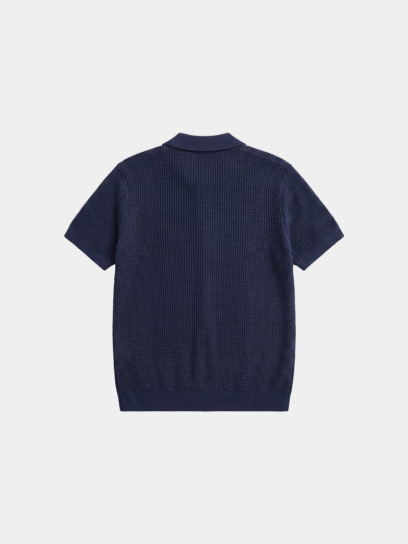 Waffle Knit Polo - Navy