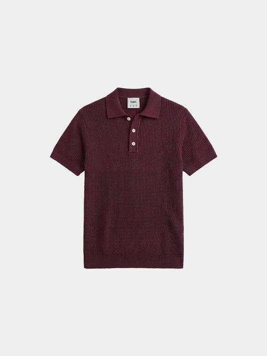 Waffle Knit Polo - Burgundy