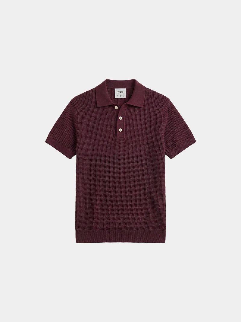 Waffle Knit Polo - Burgundy