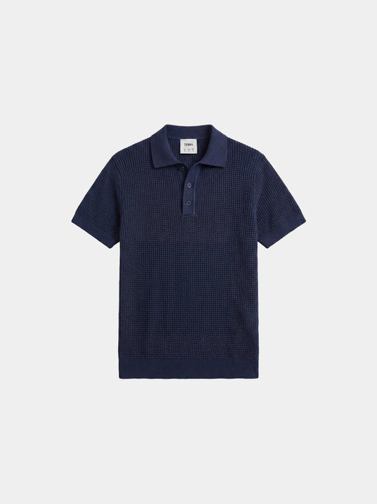 Waffle Knit Polo - Navy