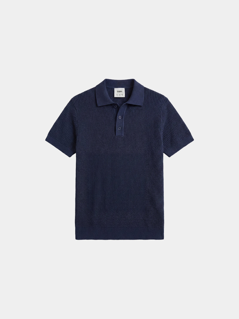 Waffle Knit Polo - Navy