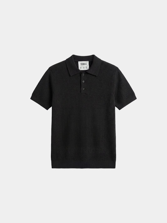 Waffle Knit Polo - Black