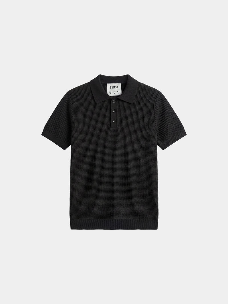 Waffle Knit Polo - Black