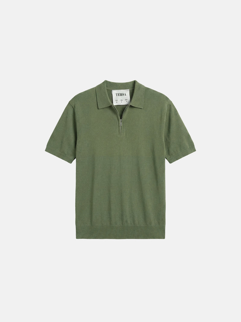 Relaxed Knit Zip Polo - Pistachio Green