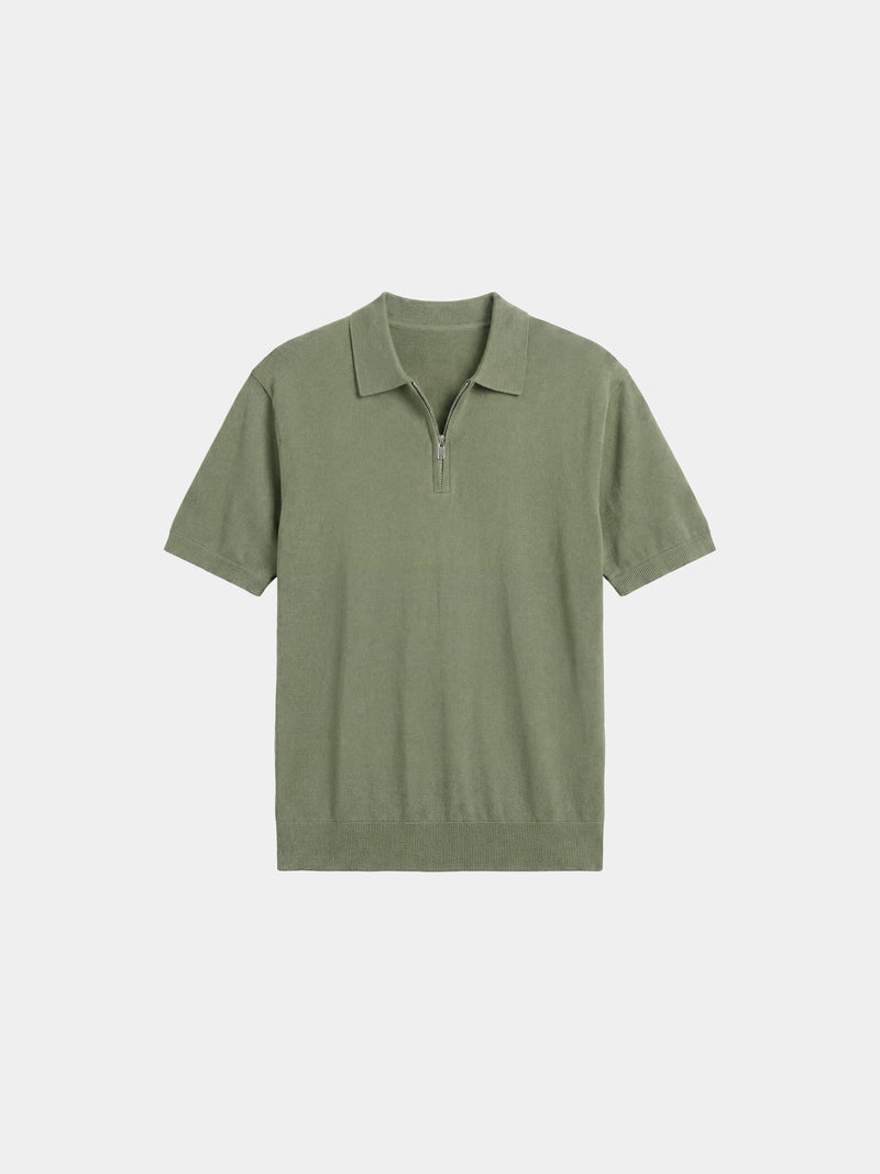 Relaxed Knit Zip Polo - Pistachio Green