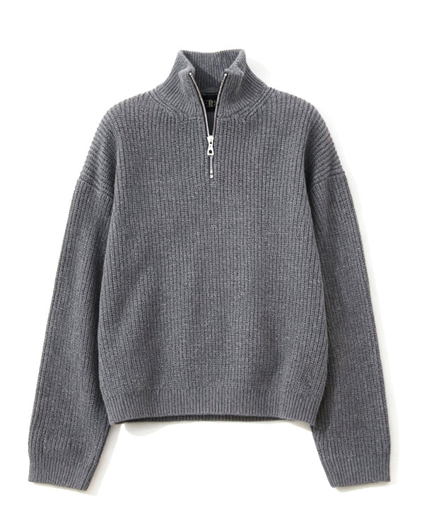 OVERSIZED HALF-ZIP KNIT SWEATER - GRAY