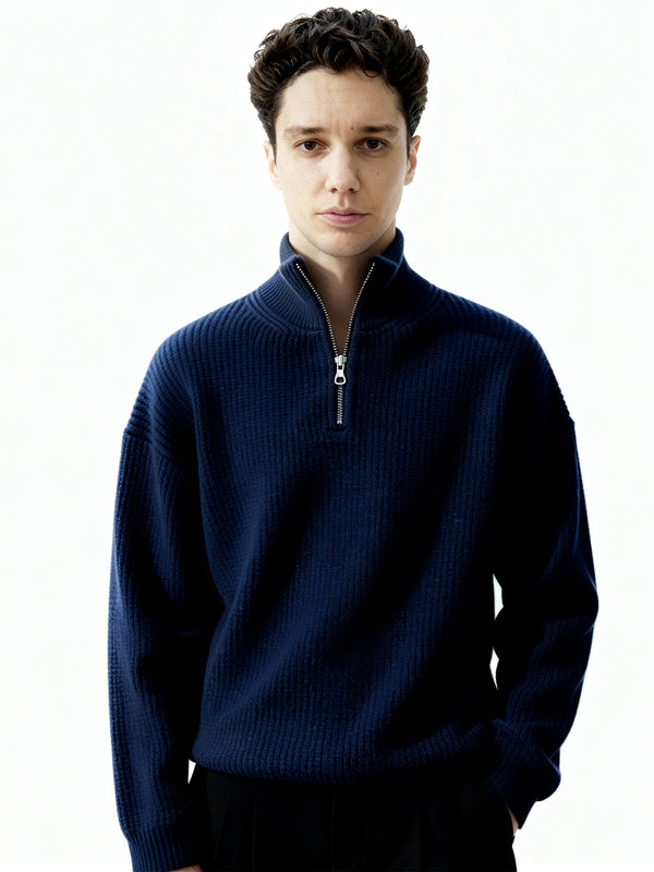 OVERSIZED HALF-ZIP KNIT SWEATER - NAVY