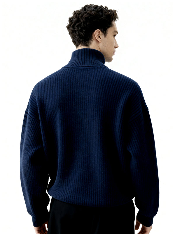 OVERSIZED HALF-ZIP KNIT SWEATER - NAVY