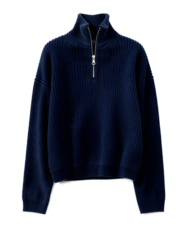 OVERSIZED HALF-ZIP KNIT SWEATER - NAVY