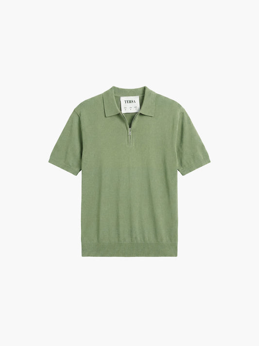 Relaxed Knit Zip Polo - Green