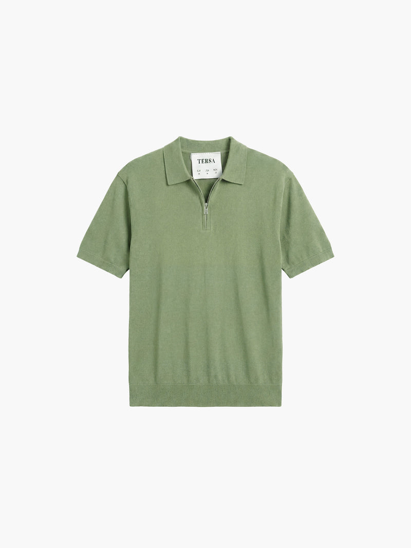 Relaxed Knit Zip Polo - Pistachio Green