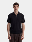 Relaxed Knit Zip Polo - Black
